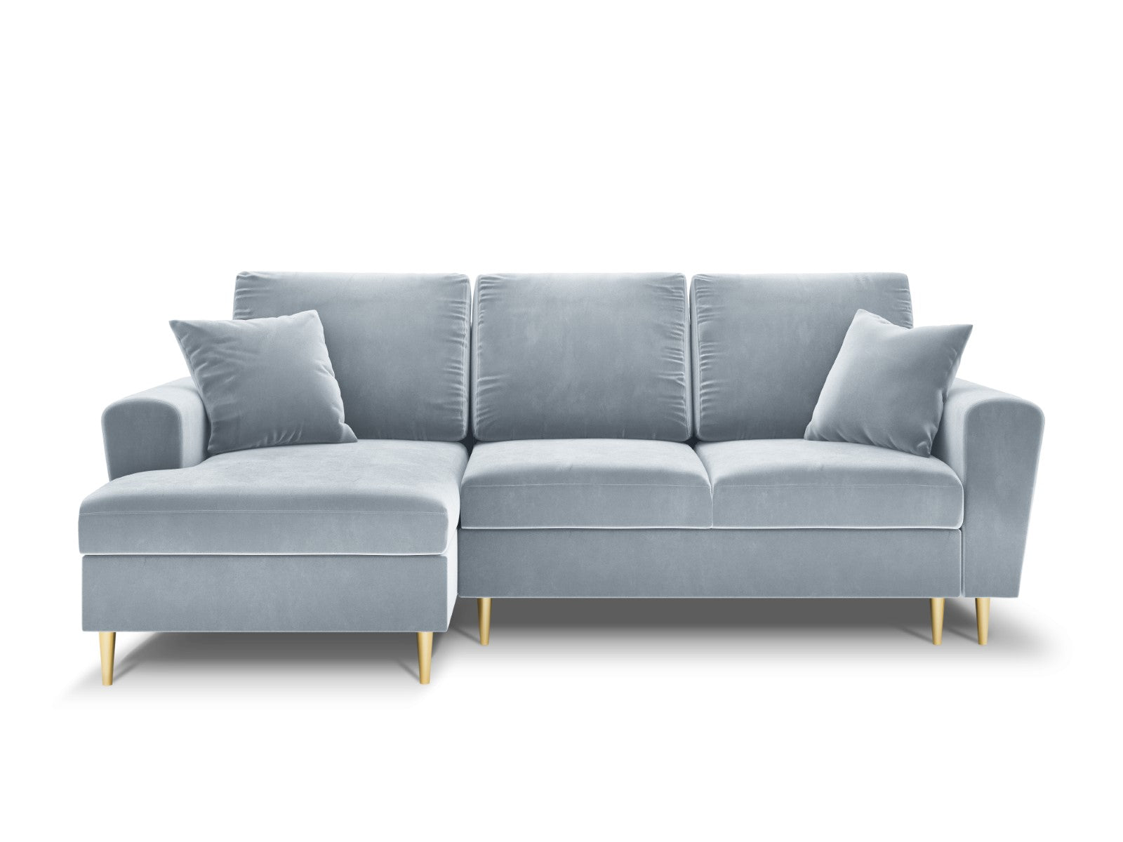 Cosmopolitan Design - Divano convertibile angolare sinistro con contenitore "Kyoto" 4 posti in velluto azzurro 
