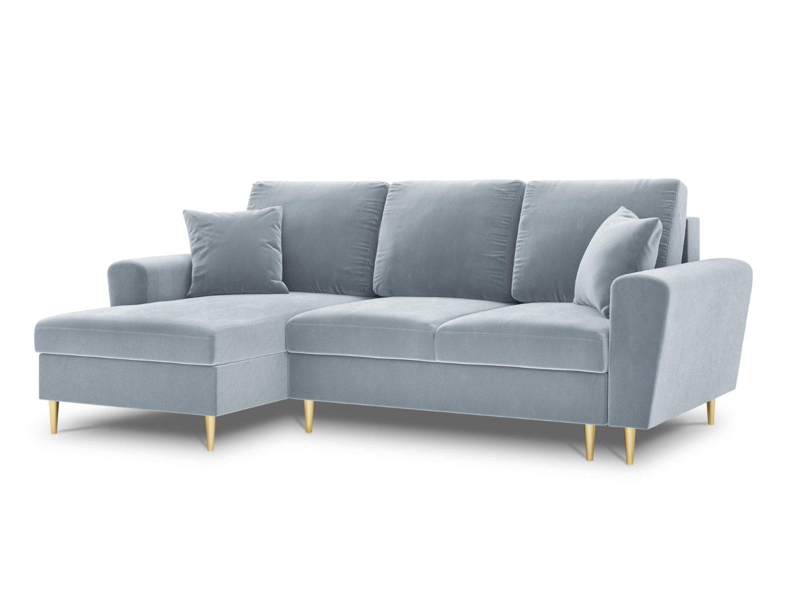 Cosmopolitan Design - Divano convertibile angolare sinistro con contenitore "Kyoto" 4 posti in velluto azzurro 