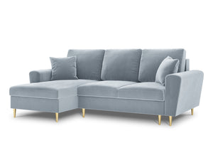 Cosmopolitan Design - Divano convertibile angolare sinistro con contenitore "Kyoto" 4 posti in velluto azzurro 