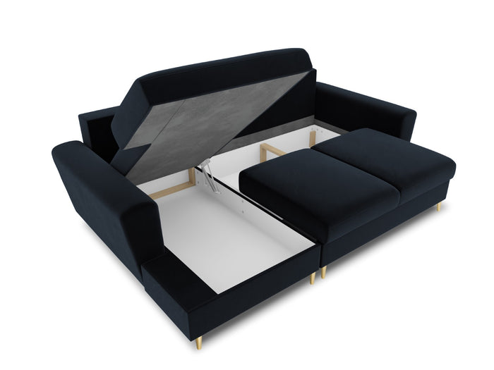 Cosmopolitan Design - Divano convertibile angolare sinistro con contenitore "Kyoto" 4 posti in velluto blu scuro 