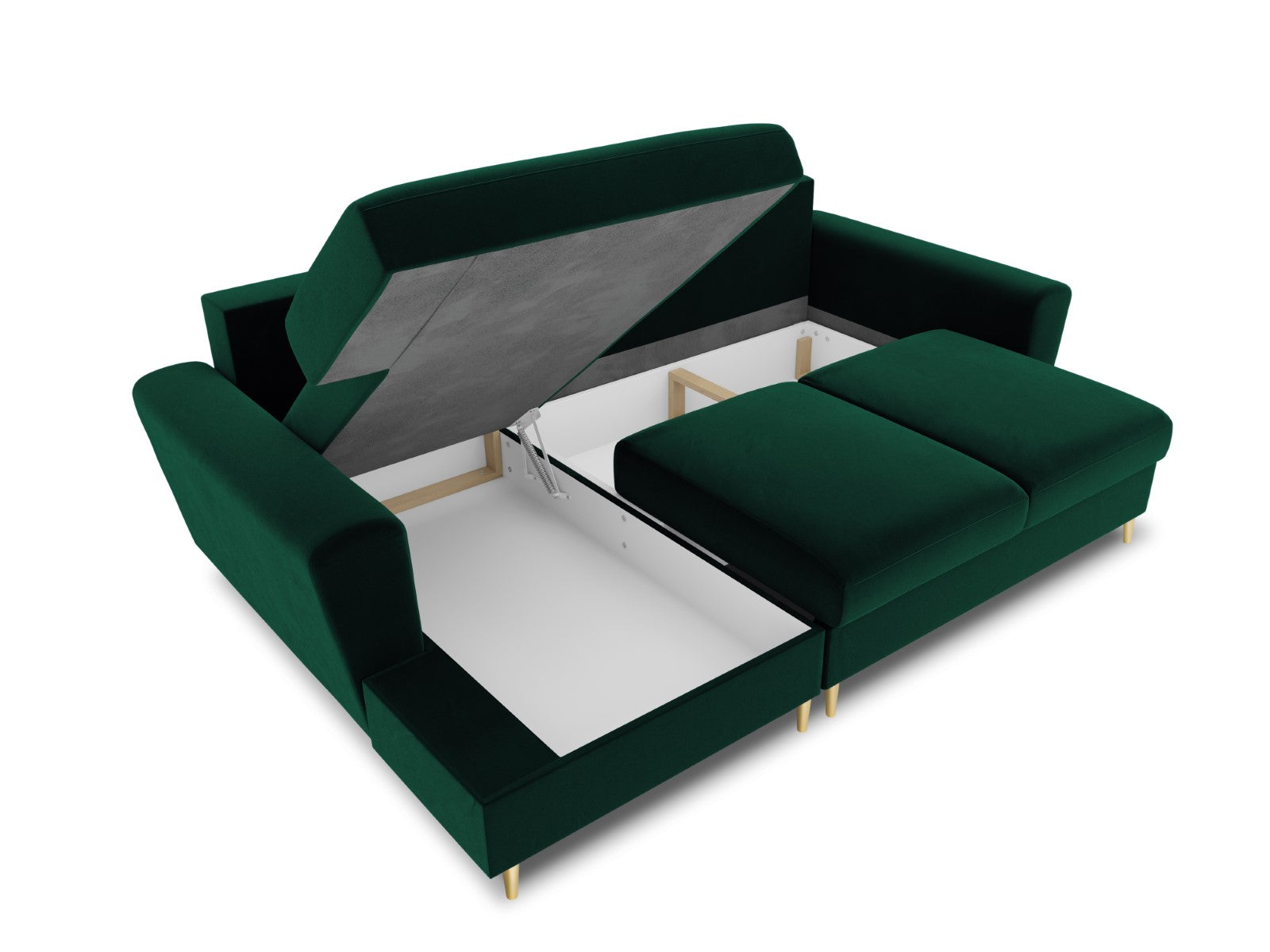 Cosmopolitan Design - Divano convertibile angolare sinistro con contenitore "Kyoto" 4 posti in velluto verde bottiglia 