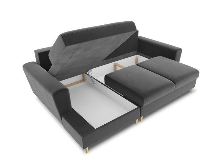 Cosmopolitan Design - Divano convertibile angolare sinistro con contenitore "Kyoto" 4 posti in velluto grigio chiaro 