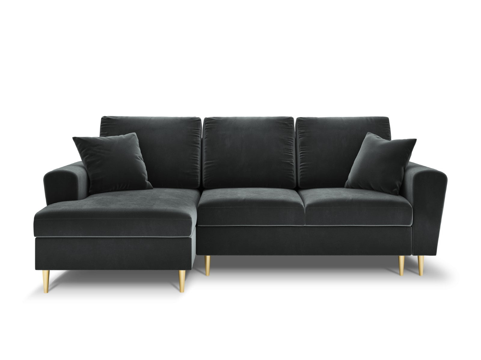 Cosmopolitan Design - Divano convertibile angolare sinistro con contenitore "Kyoto" 4 posti in velluto grigio scuro 