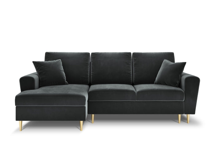 Cosmopolitan Design - Divano convertibile angolare sinistro con contenitore "Kyoto" 4 posti in velluto grigio scuro 