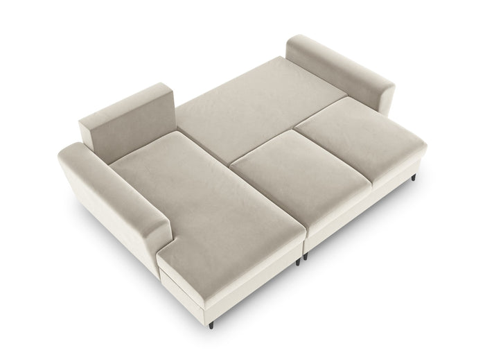 Cosmopolitan Design - Divano convertibile angolare sinistro con contenitore "Kyoto" 4 posti in velluto beige chiaro 