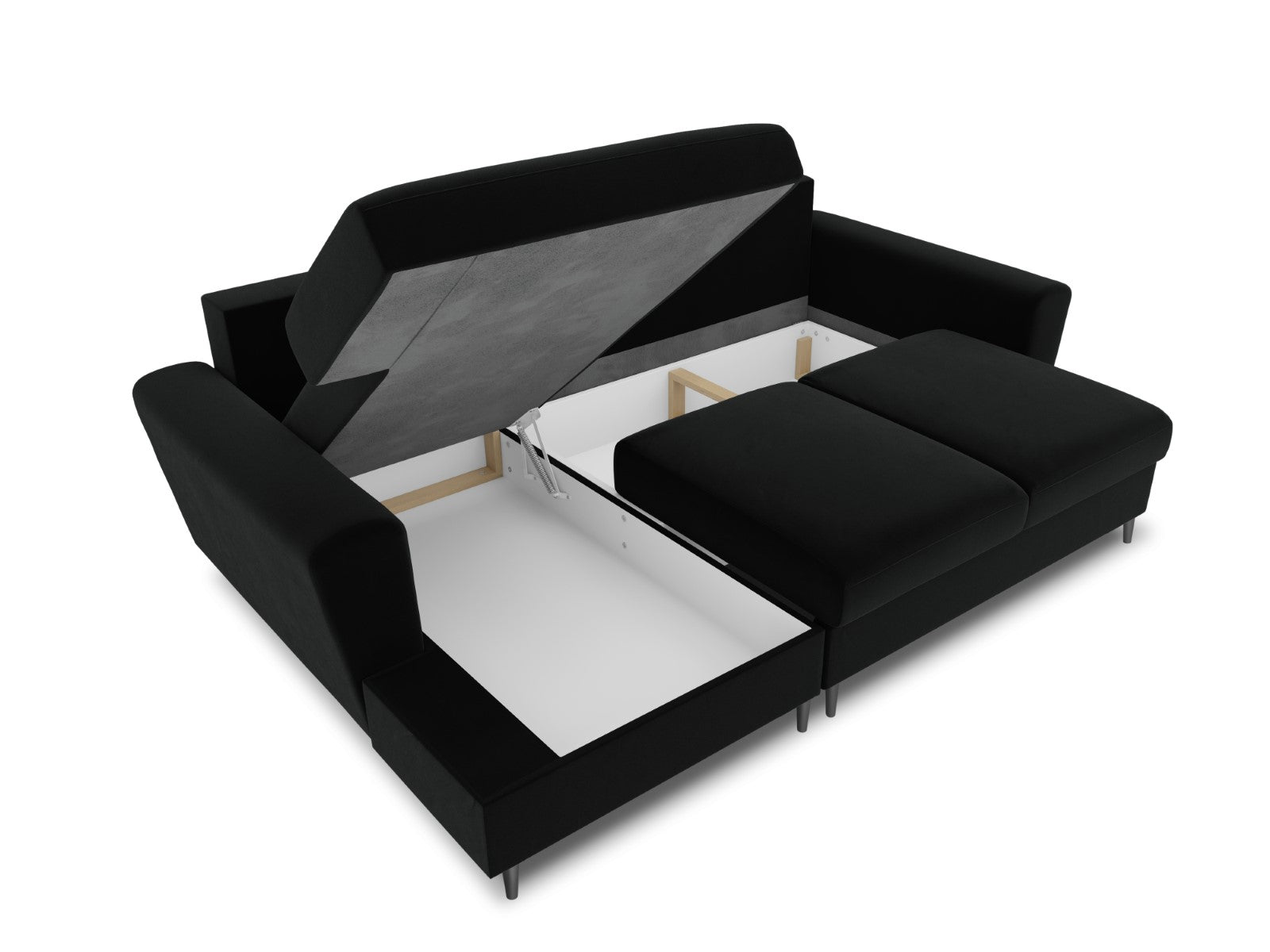 Cosmopolitan Design - Divano convertibile angolare sinistro con contenitore "Kyoto" 4 posti in velluto nero 