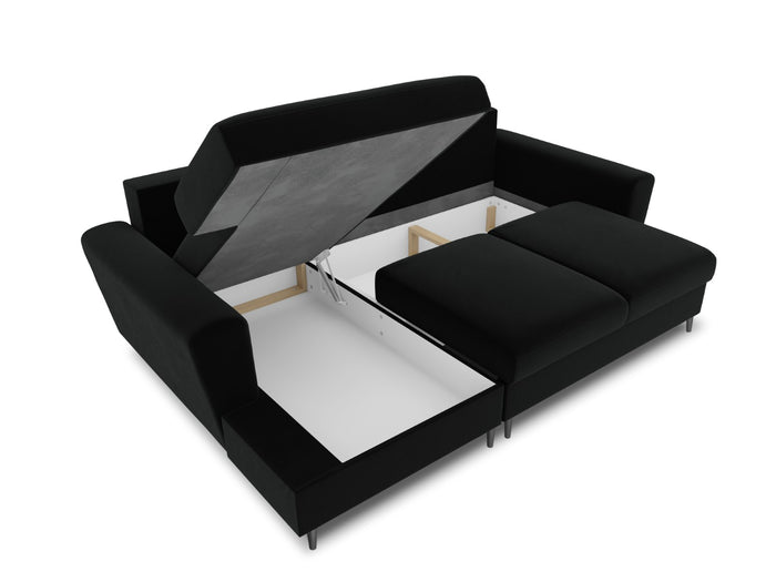 Cosmopolitan Design - Divano convertibile angolare sinistro con contenitore "Kyoto" 4 posti in velluto nero 