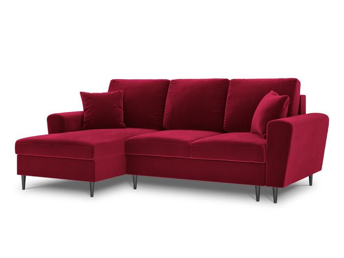 Cosmopolitan Design - Divano convertibile angolare sinistro con contenitore "Kyoto" 4 posti in velluto rosso 