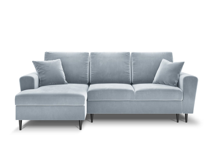 Cosmopolitan Design - Divano convertibile angolare sinistro con contenitore "Kyoto" 4 posti in velluto azzurro 