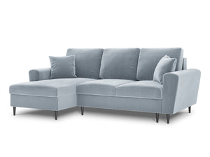 Cosmopolitan Design - Divano convertibile angolare sinistro con contenitore "Kyoto" 4 posti in velluto azzurro 