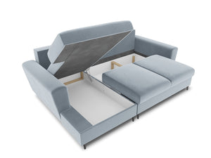 Cosmopolitan Design - Divano convertibile angolare sinistro con contenitore "Kyoto" 4 posti in velluto azzurro 