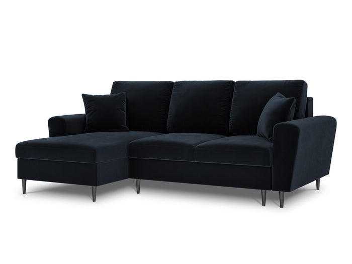 Cosmopolitan Design - Divano convertibile angolare sinistro con contenitore "Kyoto" 4 posti in velluto blu scuro 