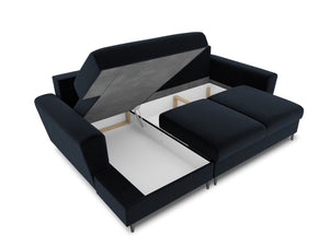 Cosmopolitan Design - Divano convertibile angolare sinistro con contenitore "Kyoto" 4 posti in velluto blu scuro 