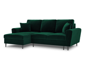 Cosmopolitan Design - Divano convertibile angolare sinistro con contenitore "Kyoto" 4 posti in velluto verde bottiglia 
