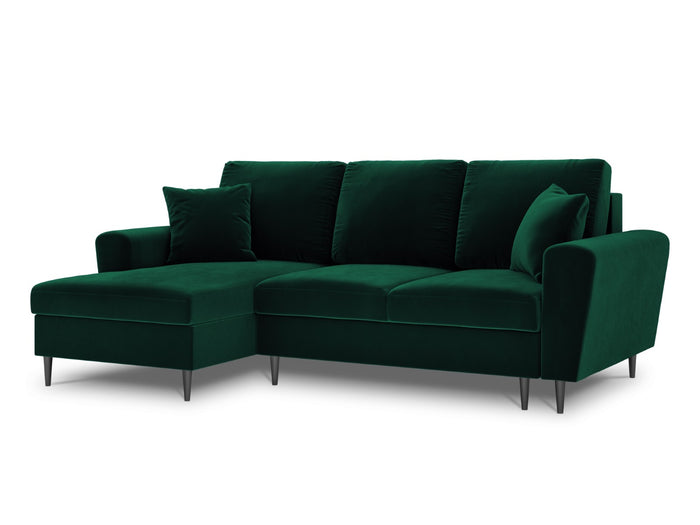 Cosmopolitan Design - Divano convertibile angolare sinistro con contenitore "Kyoto" 4 posti in velluto verde bottiglia 