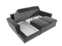 Cosmopolitan Design - Divano convertibile angolare sinistro con contenitore "Kyoto" 4 posti in velluto grigio chiaro 