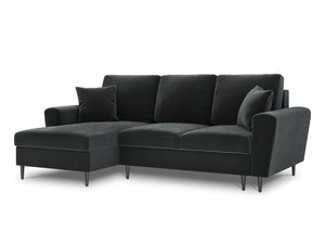 Cosmopolitan Design - Divano convertibile angolare sinistro con contenitore "Kyoto" 4 posti in velluto grigio scuro 