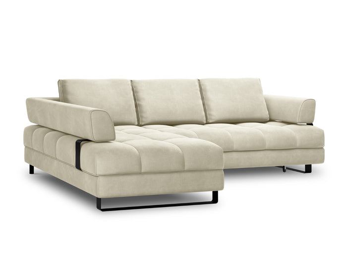 Cosmopolitan Design - Divano convertibile angolare sinistro con contenitore "Clinton" 5 posti in velluto beige chiaro 