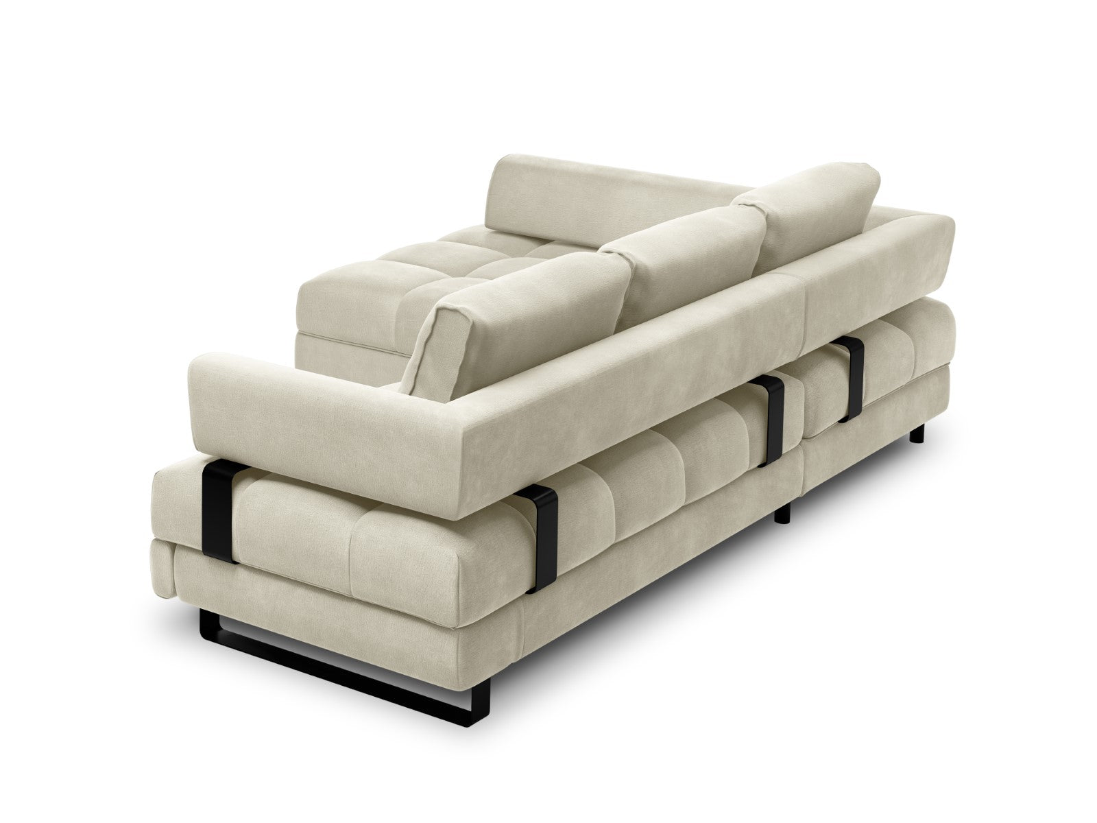 Cosmopolitan Design - Divano convertibile angolare sinistro con contenitore "Clinton" 5 posti in velluto beige chiaro 