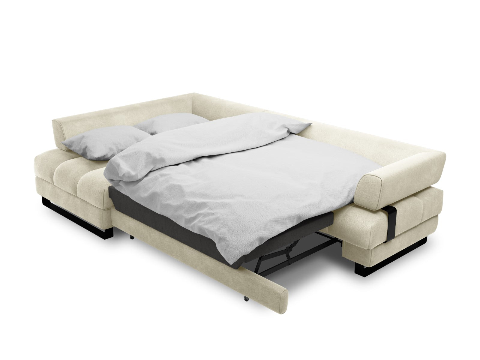 Cosmopolitan Design - Divano convertibile angolare sinistro con contenitore "Clinton" 5 posti in velluto beige chiaro 