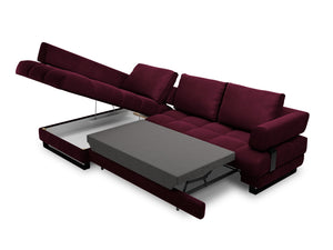Cosmopolitan Design - Divano convertibile angolare sinistro con contenitore "Clinton" 5 posti in velluto rosso scuro 