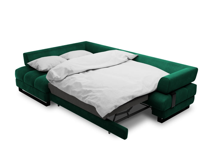 Cosmopolitan Design - Divano convertibile angolare sinistro con box "Clinton" 5 posti in velluto verde bottiglia 