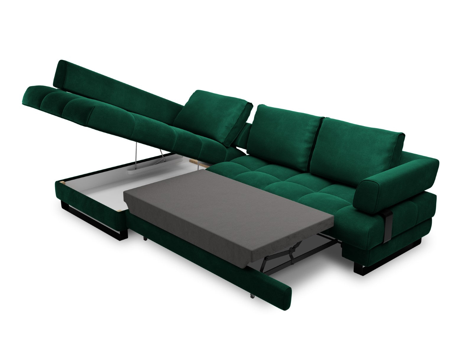 Cosmopolitan Design - Divano convertibile angolare sinistro con box "Clinton" 5 posti in velluto verde bottiglia 