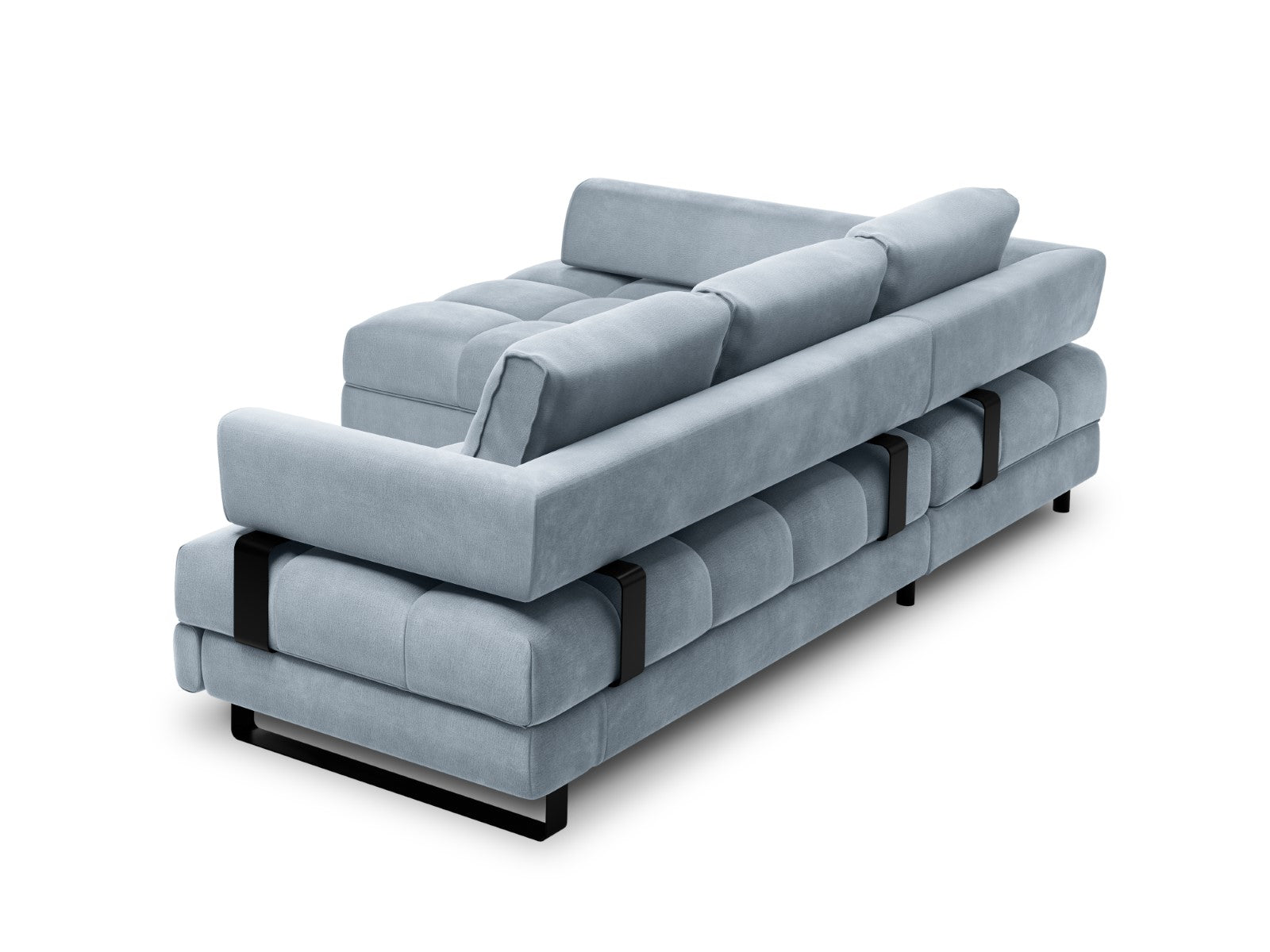 Cosmopolitan Design - Divano convertibile angolare sinistro con contenitore "Clinton" 5 posti in velluto azzurro 