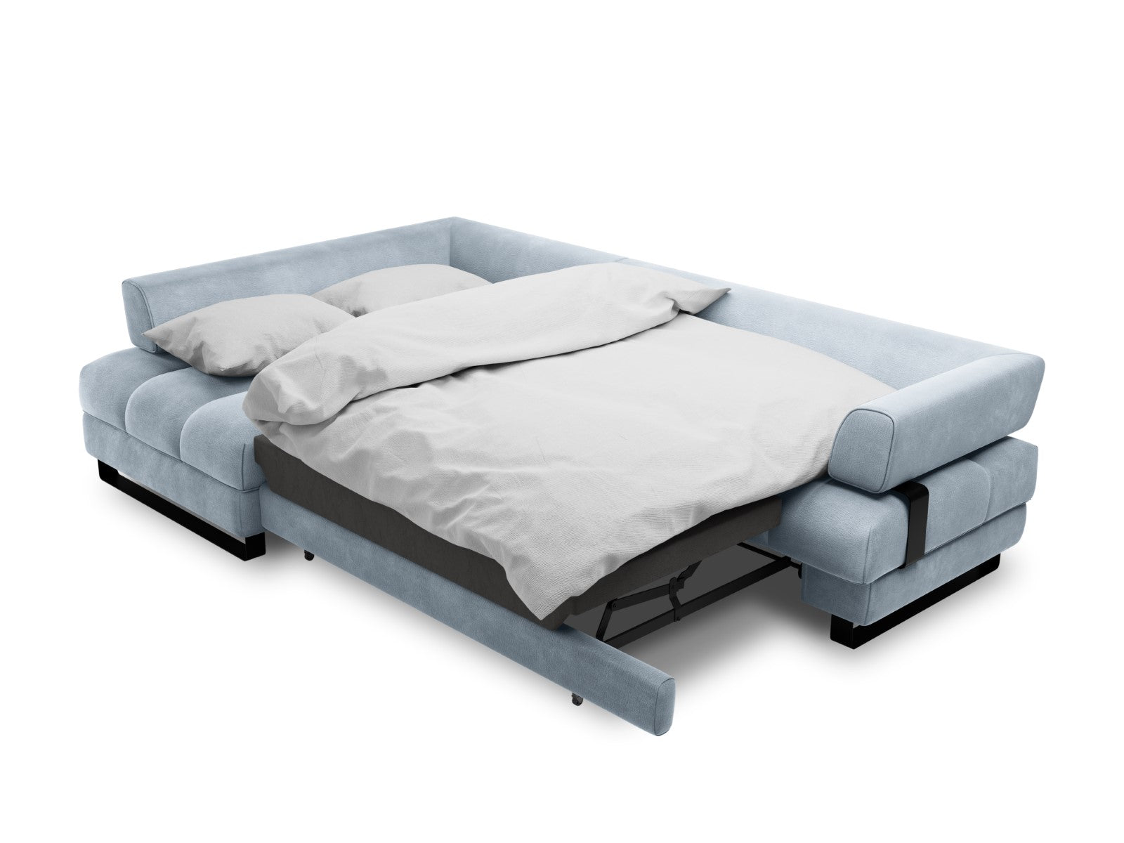 Cosmopolitan Design - Divano convertibile angolare sinistro con contenitore "Clinton" 5 posti in velluto azzurro 