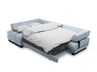 Cosmopolitan Design - Divano convertibile angolare sinistro con contenitore "Clinton" 5 posti in velluto azzurro 