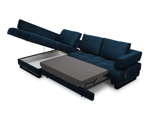 Cosmopolitan Design - Divano convertibile angolare sinistro con contenitore "Clinton" 5 posti in velluto blu reale 