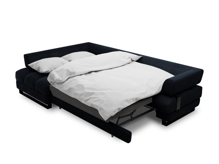 Cosmopolitan Design - Divano convertibile angolare sinistro con contenitore "Clinton" 5 posti in velluto blu scuro 