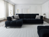 Cosmopolitan Design - Divano convertibile angolare sinistro con contenitore "Clinton" 5 posti in velluto blu scuro 