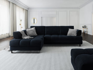 Cosmopolitan Design - Divano convertibile angolare sinistro con contenitore "Clinton" 5 posti in velluto blu scuro 