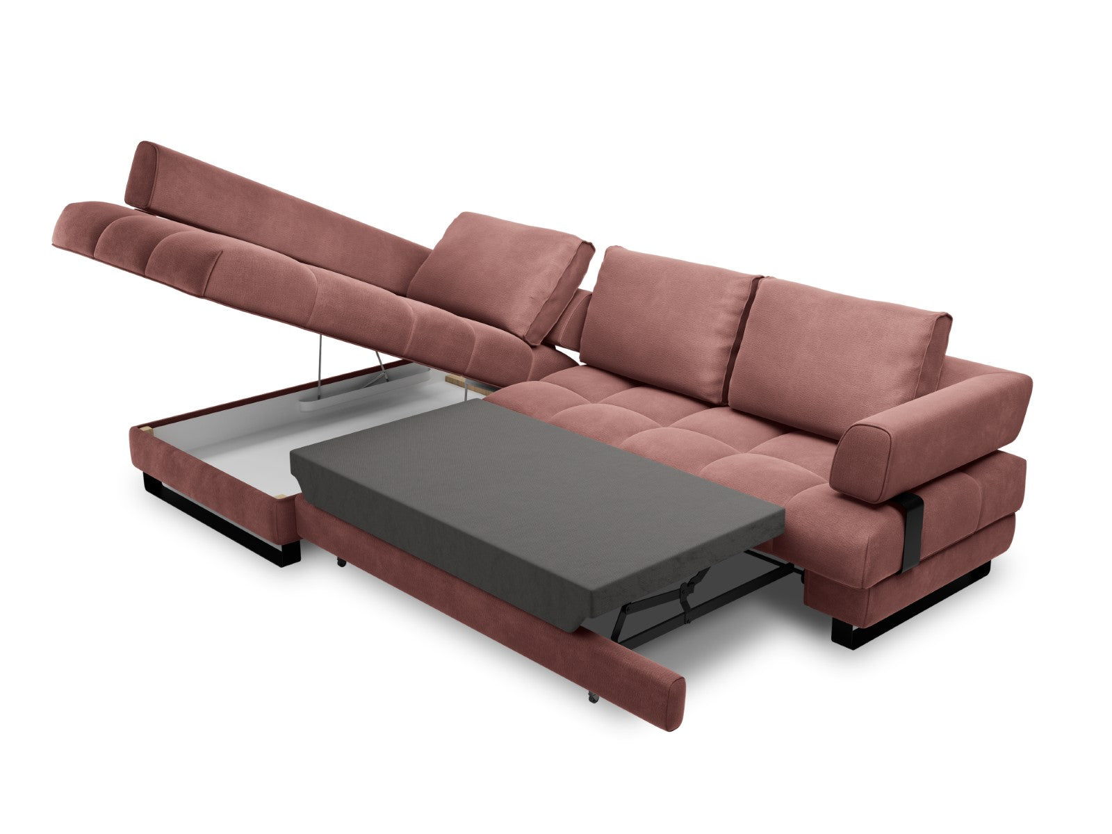Cosmopolitan Design - Divano convertibile angolare sinistro con contenitore "Clinton" 5 posti in velluto rosa 