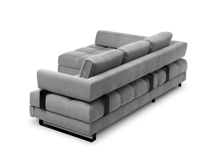 Cosmopolitan Design - Divano convertibile angolare sinistro con contenitore "Clinton" 5 posti in velluto grigio chiaro 