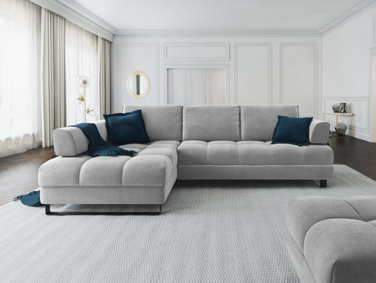 Cosmopolitan Design - Divano convertibile angolare sinistro con contenitore "Clinton" 5 posti in velluto grigio chiaro 