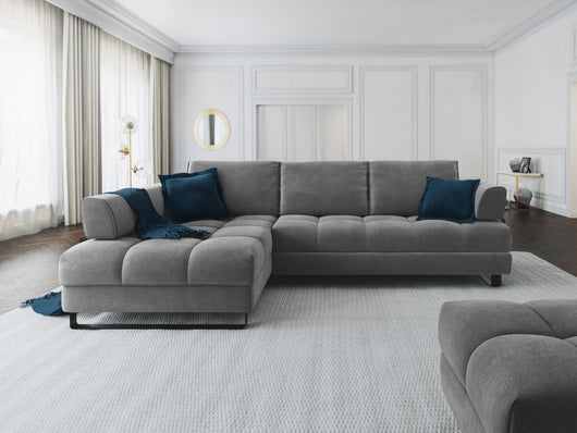 Cosmopolitan Design - Divano convertibile angolare sinistro con contenitore "Clinton" 5 posti in velluto grigio scuro 