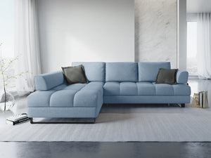 Cosmopolitan Design - Divano convertibile angolare sinistro con box "Clinton" 5 posti in tessuto strutturato blu 