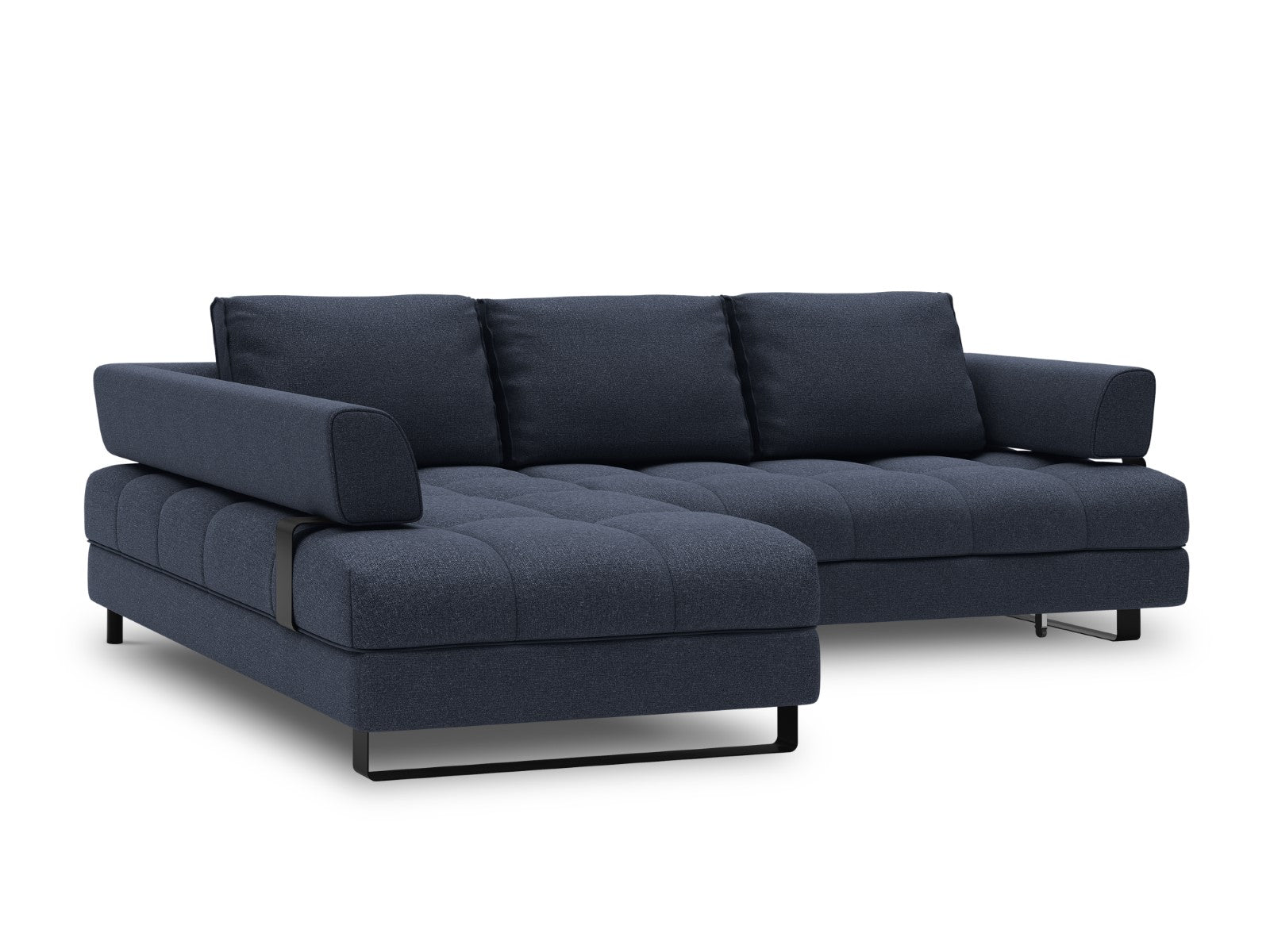 Cosmopolitan Design - Divano convertibile angolare sinistro con box "Clinton" 5 posti in tessuto strutturato blu scuro 