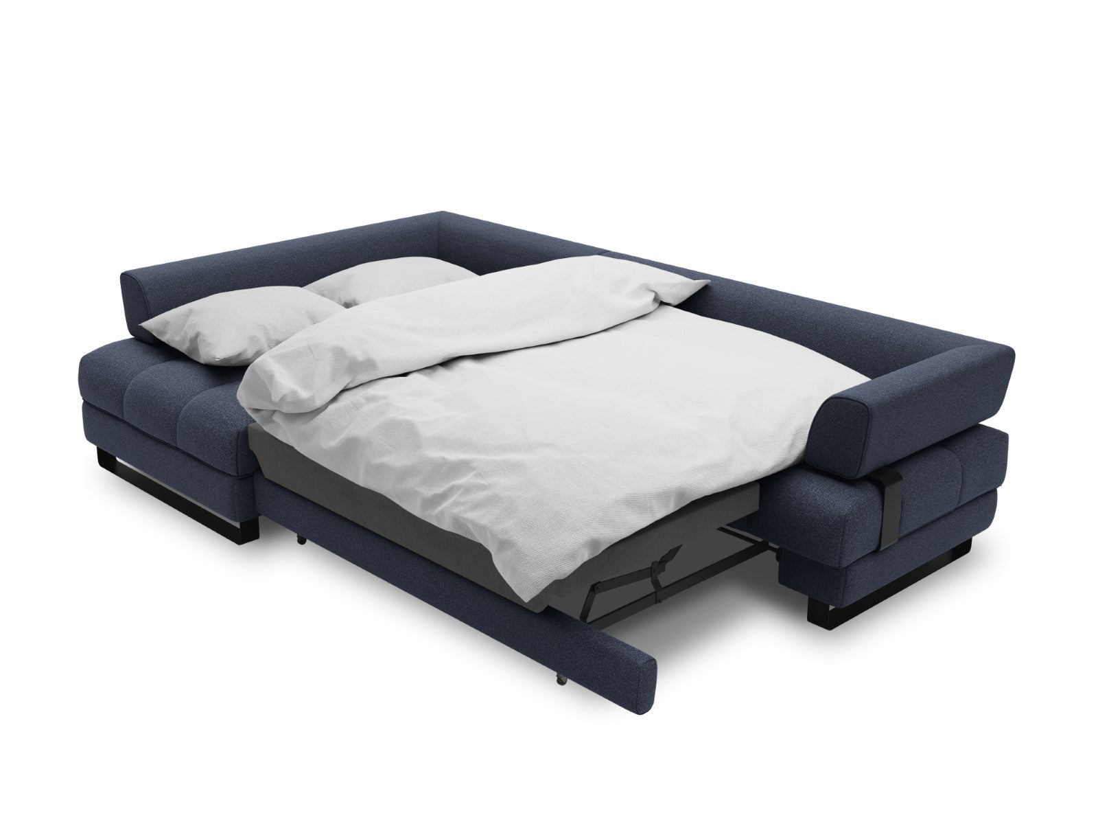 Cosmopolitan Design - Divano convertibile angolare sinistro con box "Clinton" 5 posti in tessuto strutturato blu scuro 