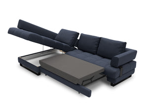 Cosmopolitan Design - Divano convertibile angolare sinistro con box "Clinton" 5 posti in tessuto strutturato blu scuro 