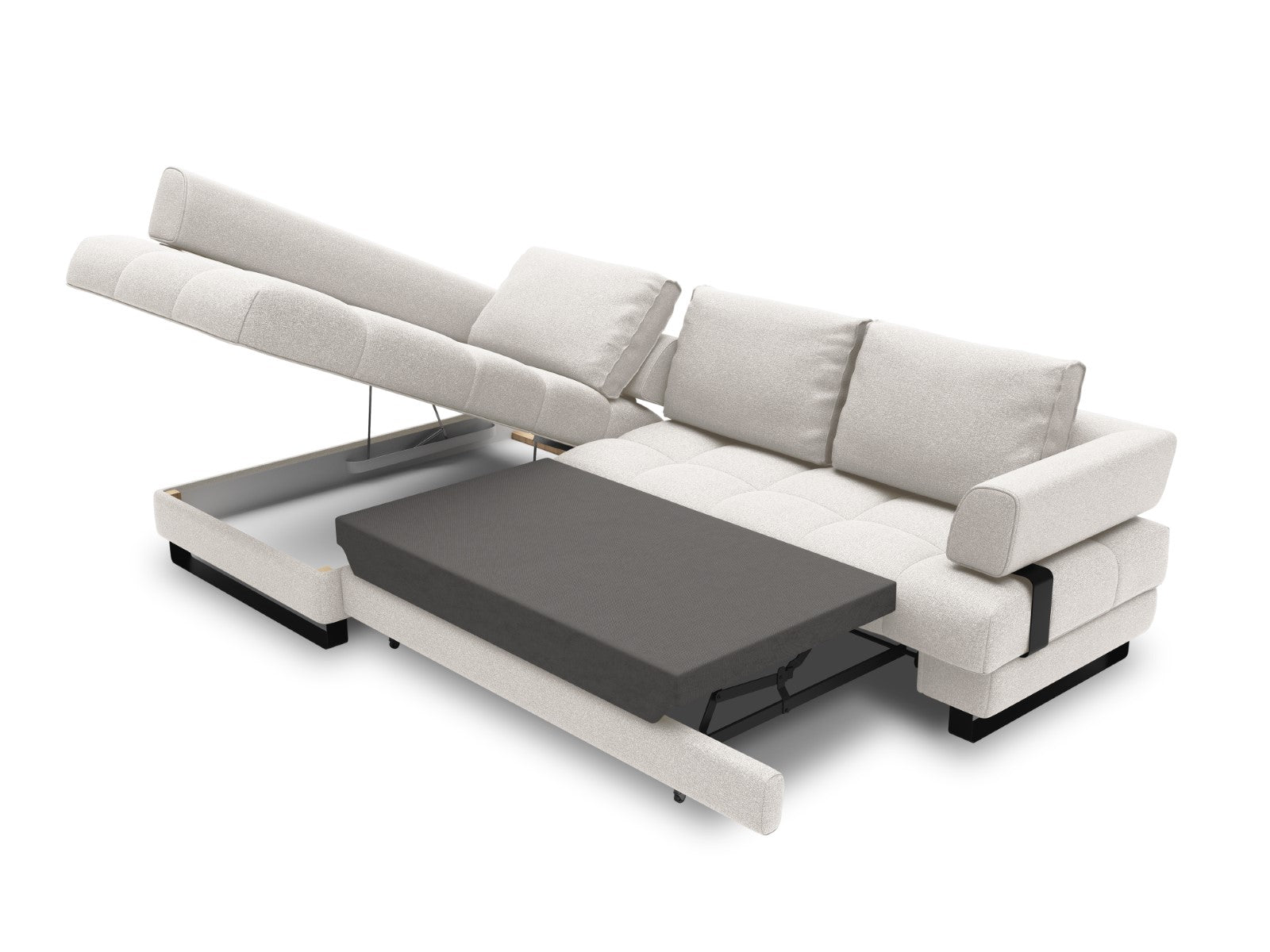 Cosmopolitan Design - Divano convertibile angolare sinistro con box "Clinton" 5 posti tessuto strutturato grigio chiaro