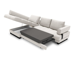 Cosmopolitan Design - Divano convertibile angolare sinistro con box "Clinton" 5 posti tessuto strutturato grigio chiaro