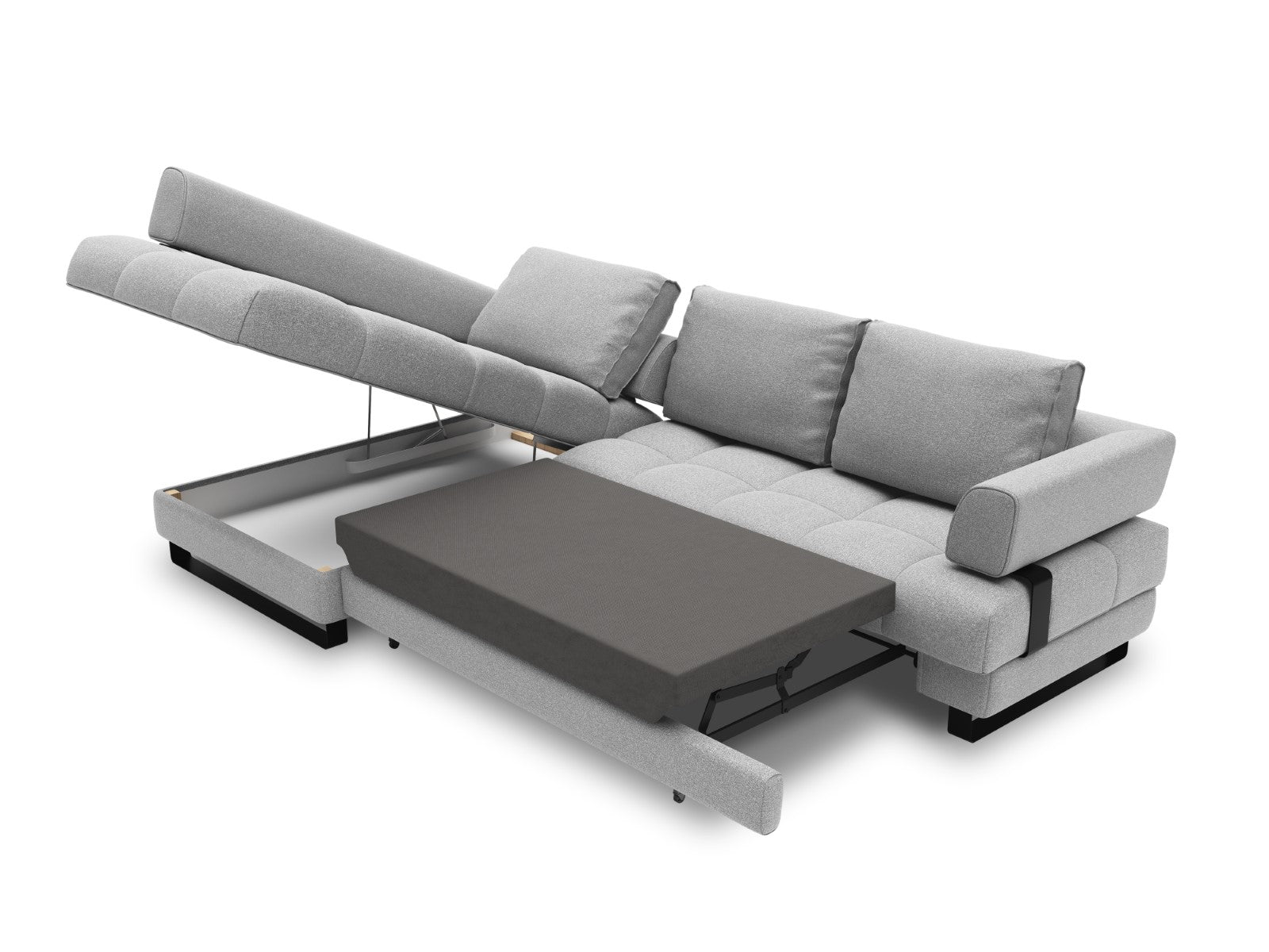 Cosmopolitan Design - Divano convertibile angolare sinistro con box "Clinton" 5 posti in tessuto strutturato grigio 