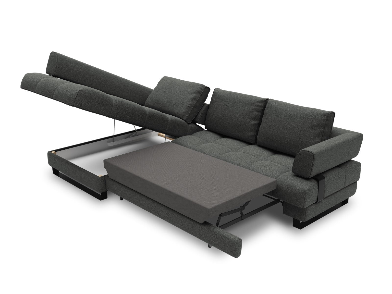 Cosmopolitan Design - Divano convertibile angolare sinistro con box "Clinton" 5 posti tessuto strutturato grigio scuro 