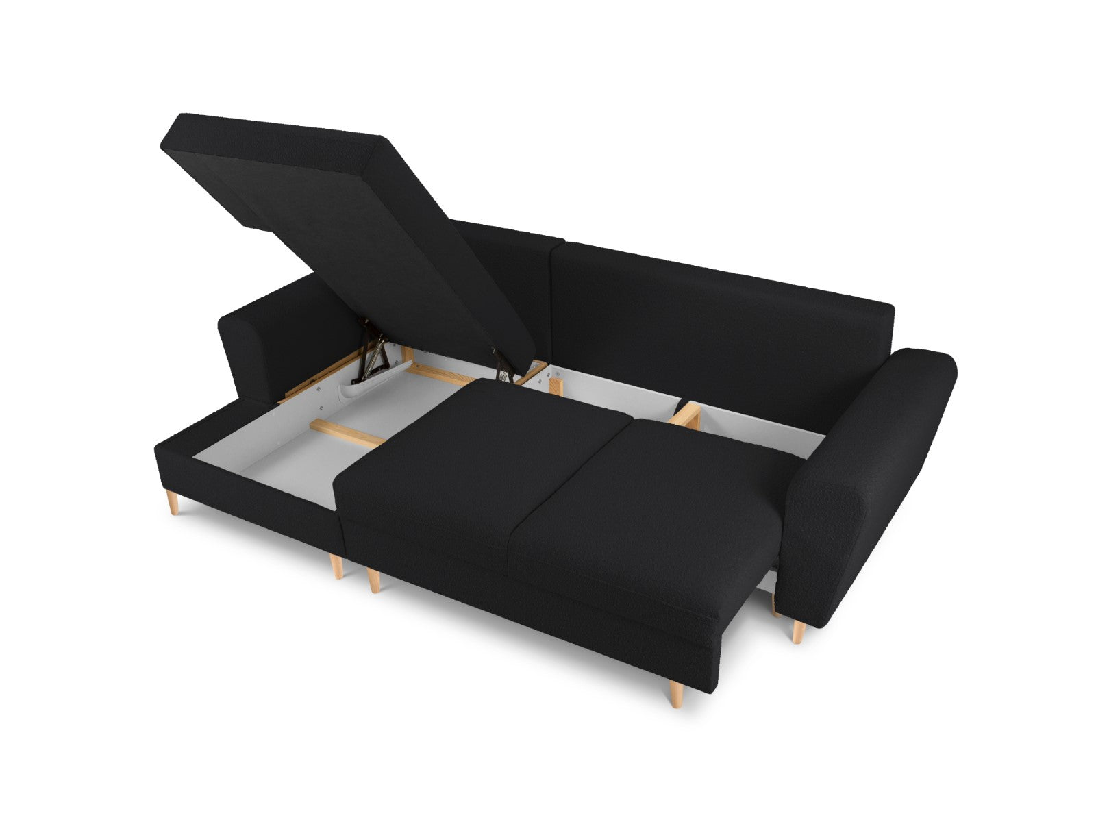Cosmopolitan Design - Divano convertibile angolare sinistro con contenitore "Kyoto" 4 posti in bouclé nero 