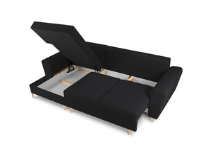 Cosmopolitan Design - Divano convertibile angolare sinistro con contenitore "Kyoto" 4 posti in bouclé nero 