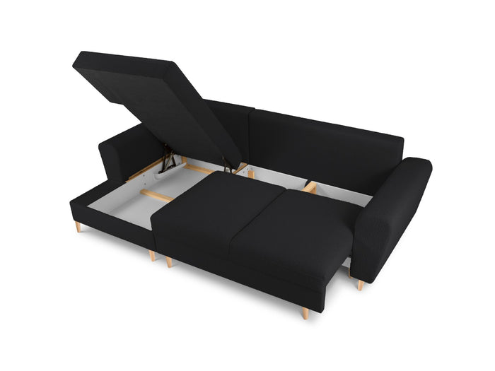 Cosmopolitan Design - Divano convertibile angolare sinistro con contenitore "Kyoto" 4 posti in bouclé nero 