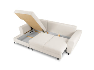 Cosmopolitan Design - Divano convertibile angolare sinistro con contenitore "Kyoto" 4 posti in bouclé beige 